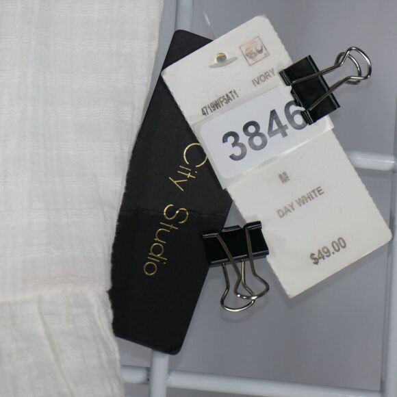 NEW Macy's City Studio Mini Dress Women Medium Ivory Gauzy Lined Tie Cut Out - Picture 4 of 10